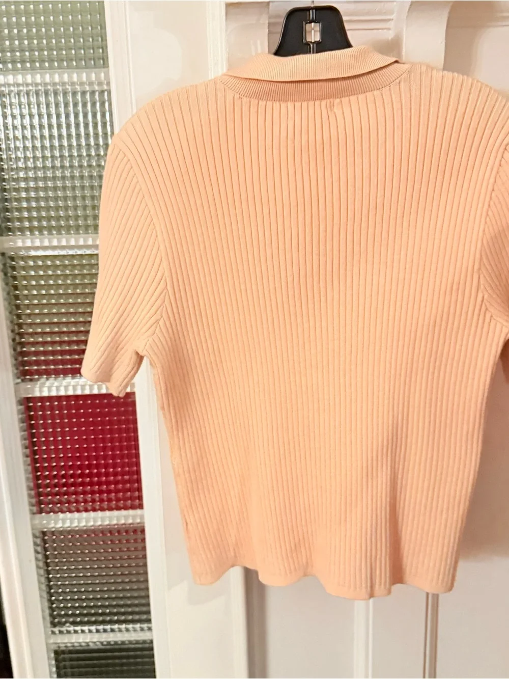 Avec Les Filles Light Peach Ribbed Knit Polo Collared Women’s Sz XL EUC